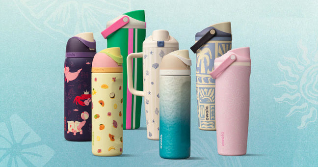 Birthday Bash bottles in a bright tropical scene
