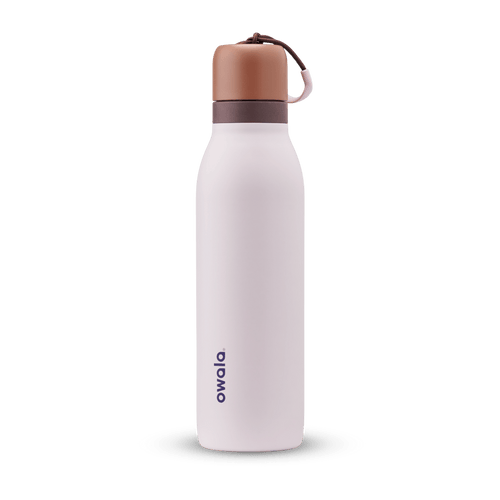 Owala white and brown 18oz FreeSip Twist water bottle.